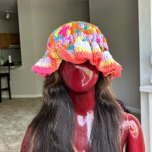 Hand crafted crochet hat. This is a one size fits all